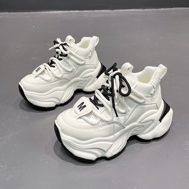 欧货8cm小个子增高老爹鞋女ins超火厚底松糕高帮小白鞋运动休闲鞋