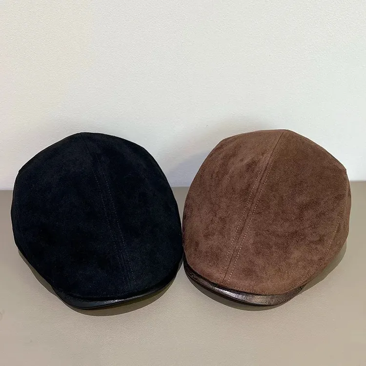 正反两戴纯色简约麂皮绒前进帽子女秋冬百搭显脸小日系复古鸭嘴帽
