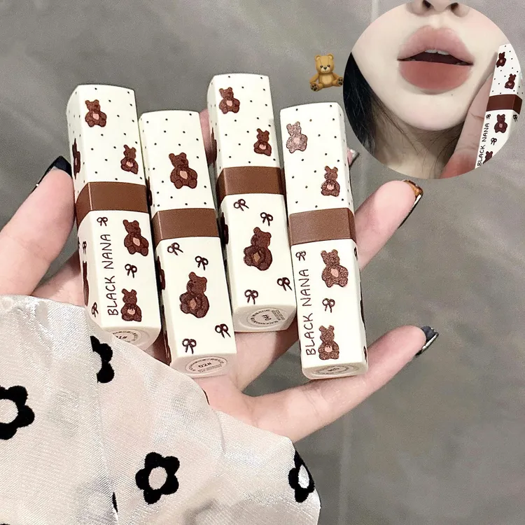 BLACK NANA美拉德小熊哑光口红伪素颜雾感唇泥显白不易沾杯学生党