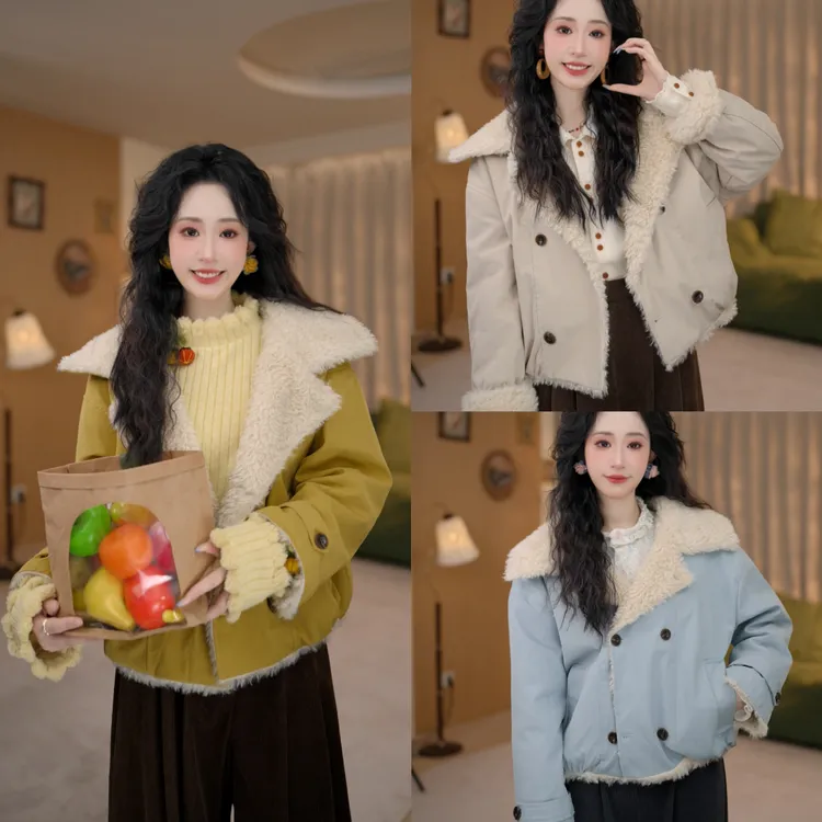 知栀【初雪夕幕】复古港风秋冬保暖毛毛外套女ZM2477558