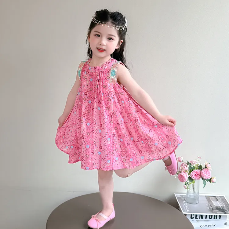 女童夏季连衣裙2025新款儿童民族风碎花公主裙女宝夏装民族风裙子