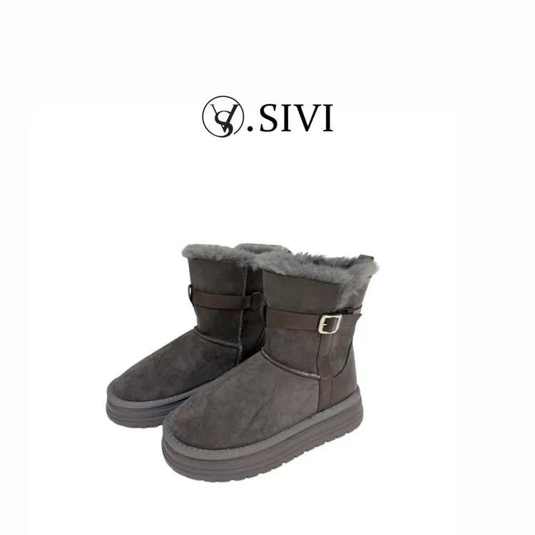 熙薇品牌2025秋冬新款靴百搭时尚保暖厚底中高跟靴子H6105