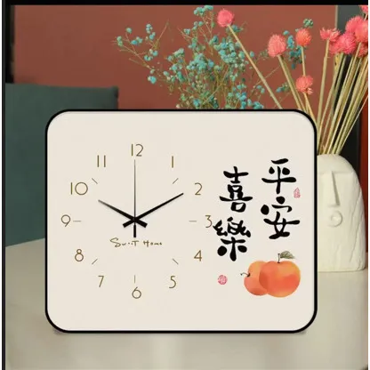 家用座钟台式桌面时钟坐式钟表台式平安喜乐简约方形晶瓷静音钟表