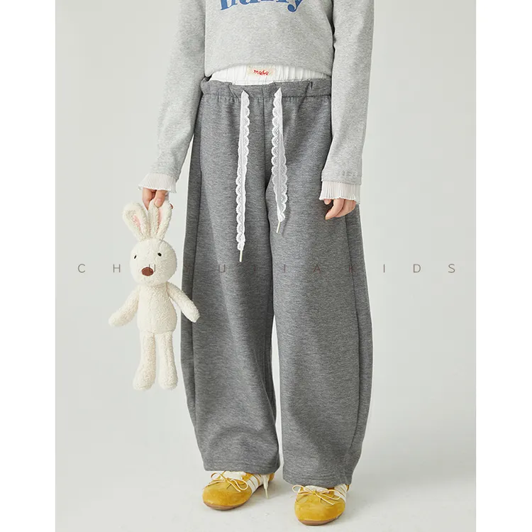 初羽家女童长裤秋冬2025新款拼接高腰休闲香蕉卫裤裤子