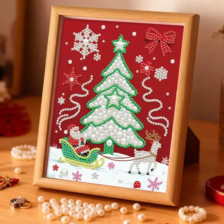 圣诞节新款圣诞树珍珠画diy点钻石画带框摆台创意送朋友礼物摆件