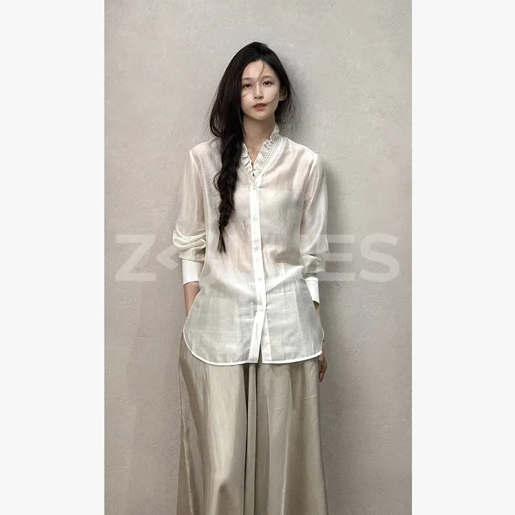 Z.blues【朦胧月光】立体荷叶领轻薄珠光衬衫YZXSJ8054