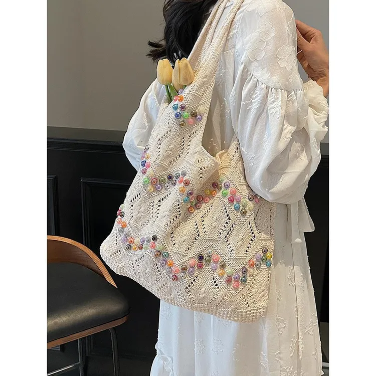 慵懒风包包女式2025新款潮流行珍珠单肩包大容量托特包上课通勤包