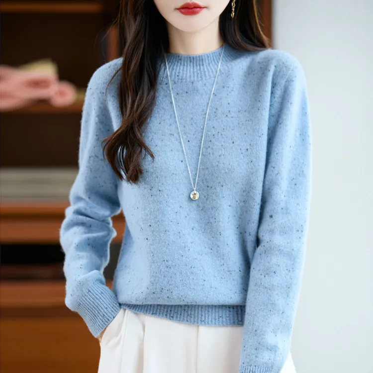 一线成衣无缝半高领点子纱长袖秋冬纯羊毛针织内搭打底毛衣宽松休