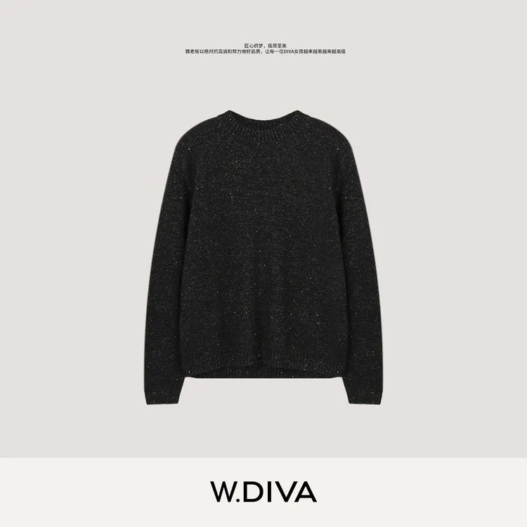 W.Diva【松针】意大利工艺珠片点子纱桑蚕丝羊绒套头衫53Z273011