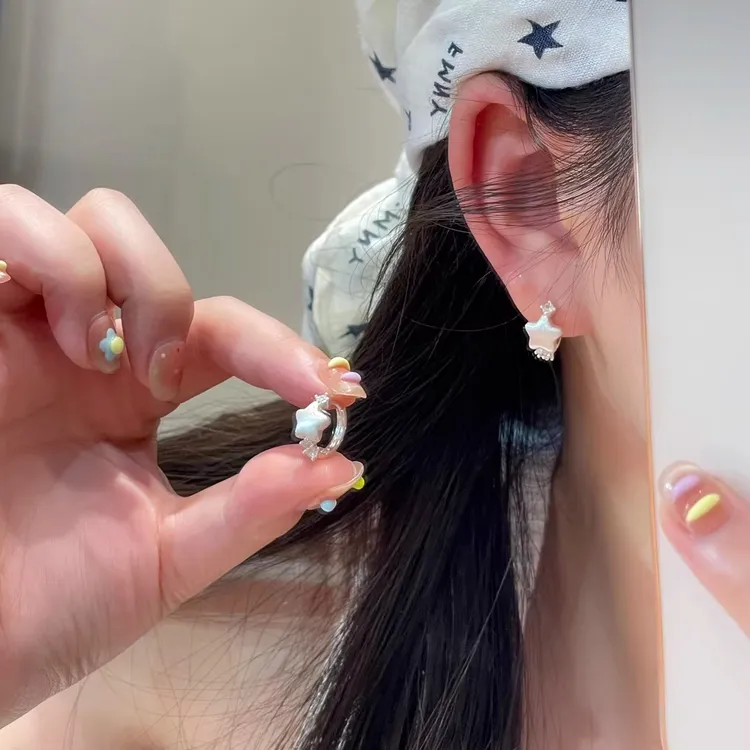 银色五角星耳扣新款高级感甜美设计感耳环耳钉温柔风百搭耳饰5153