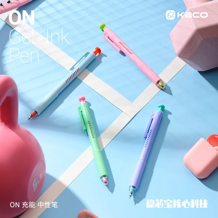 KACO ON充能按动中性笔黑0.5 创意高颜值软笔握刷题学生学习文具