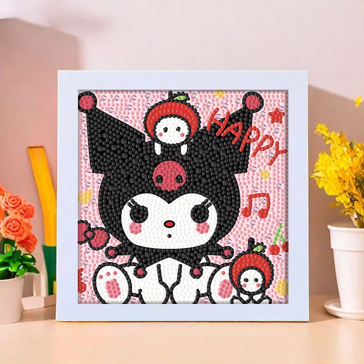 新款库洛米kt猫钻石画带外框儿童diy手工制作卡通玩具点钻粘贴画