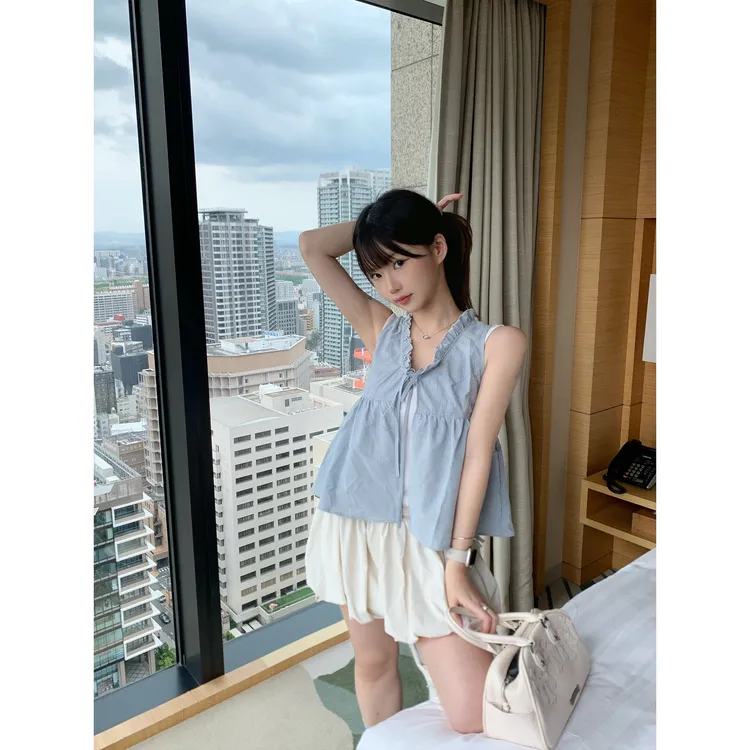 ANA 韩国设计师 格纹小吊带通勤背心马甲衬衫 搭配氛围感神器