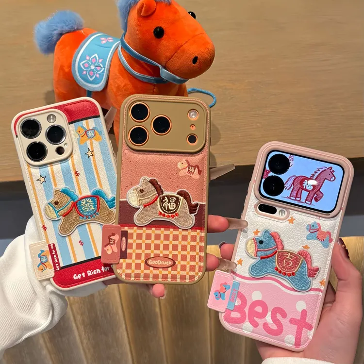 立体小马刺绣标签适用苹果17/16手机壳vivo华为oppo小米15/14/13