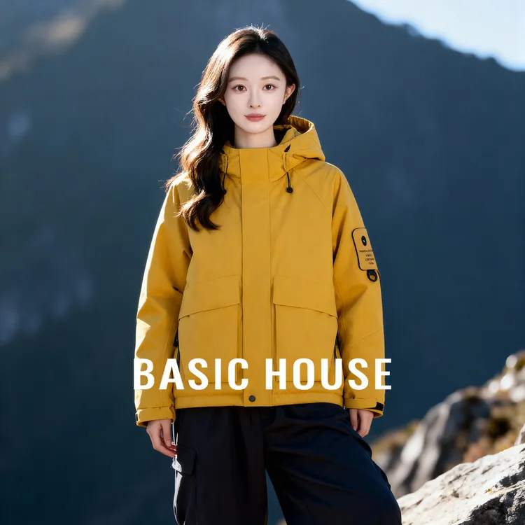 BasicHouse/百家好90白鸭绒连帽设计感户外羽绒服短款B0625B5QCG2