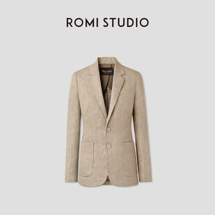 ROMI STUDIO"腔调老钱"亚麻挺括不易皱千鸟格纹西装 RWCAWW3395