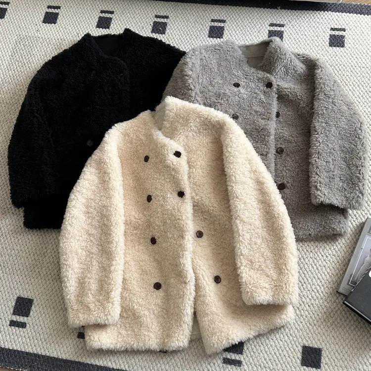 【米可家】双排扣100全羊毛中长款羊毛大衣2567-1