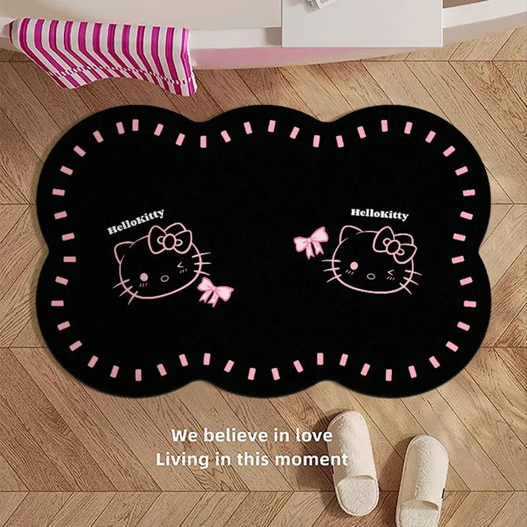 家用黑粉色系凯蒂猫卡通浴室门口地垫卫生间吸水防滑脚垫可爱垫子