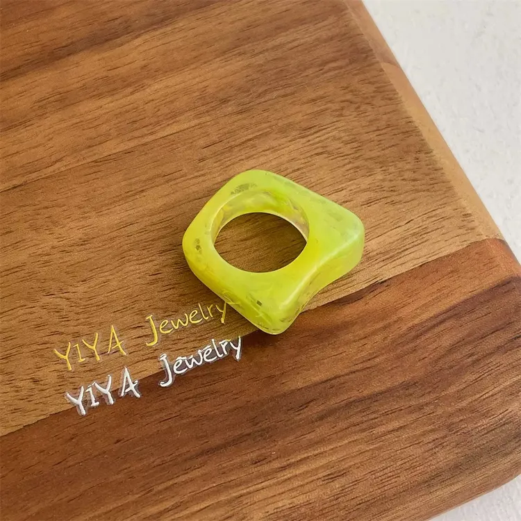非金属树脂戒指 风不规则复古色设计感法式指环女气质百搭荧光绿