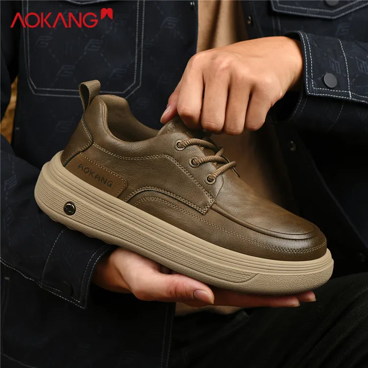 Aokang/奥康2025秋冬舒适百搭保暖低帮增高耐磨宽楦英伦休闲皮鞋
