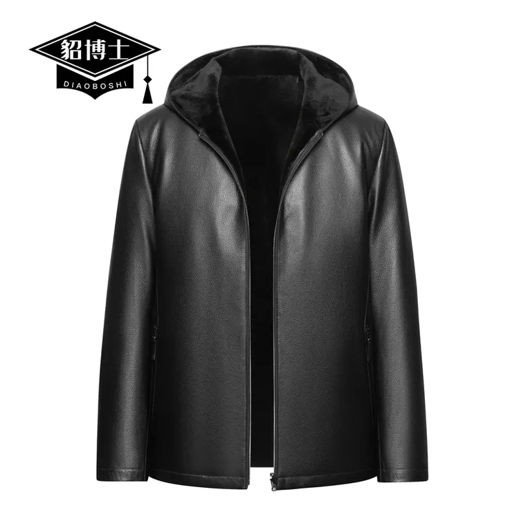 貂博士进口真鹿皮皮衣男水貂绒整貂内胆双面穿连帽皮毛一体夹克冬