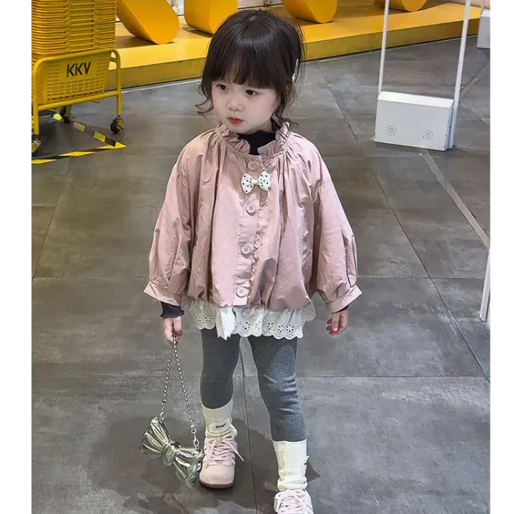 女童甜美韩系花苞外套打底裤2025春秋季新款中小童洋气时髦两件套