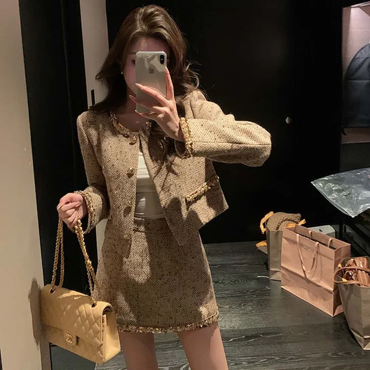 Y【两件套】【有里布】小香风外套女春秋新名媛气质小个子套装LJ0033