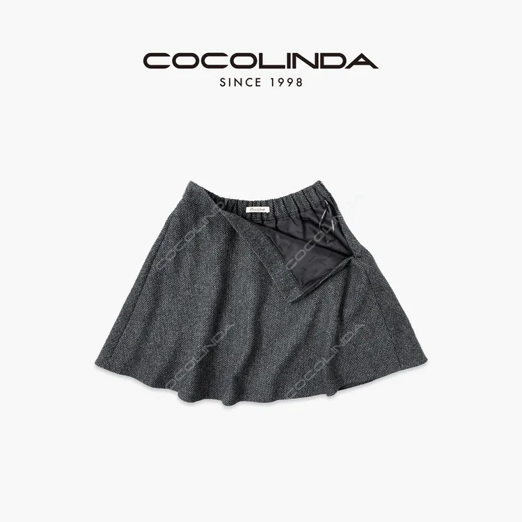 COCOLINDA | "羊毛混纺"老钱风【人字纹】A摆廓形短裙（挂全里）Q3773