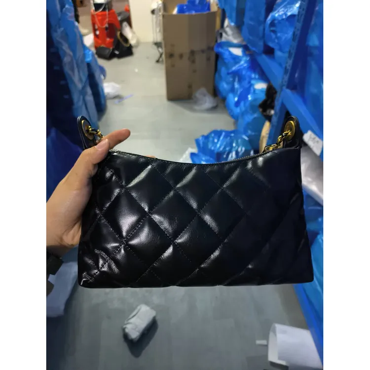 YUSHA/高档黑色菱格腋下单肩包-圈扣-ys153