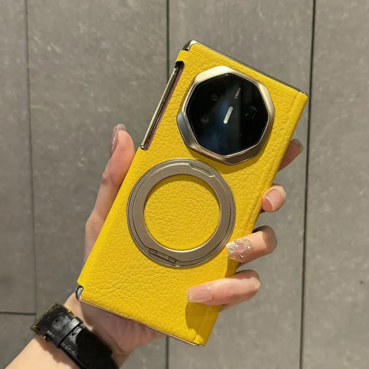 适用于华为MateXTs手机壳XT三折叠双中轴保护套黄色真皮旋转支架