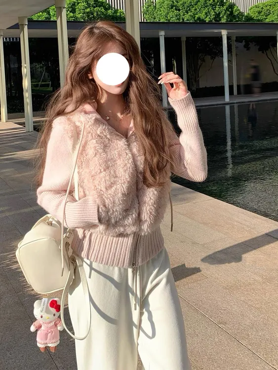 【晨雾少女】韩系绝美羊羔毛毛衣外套秋冬慵懒宽松巨好看针织衫上衣