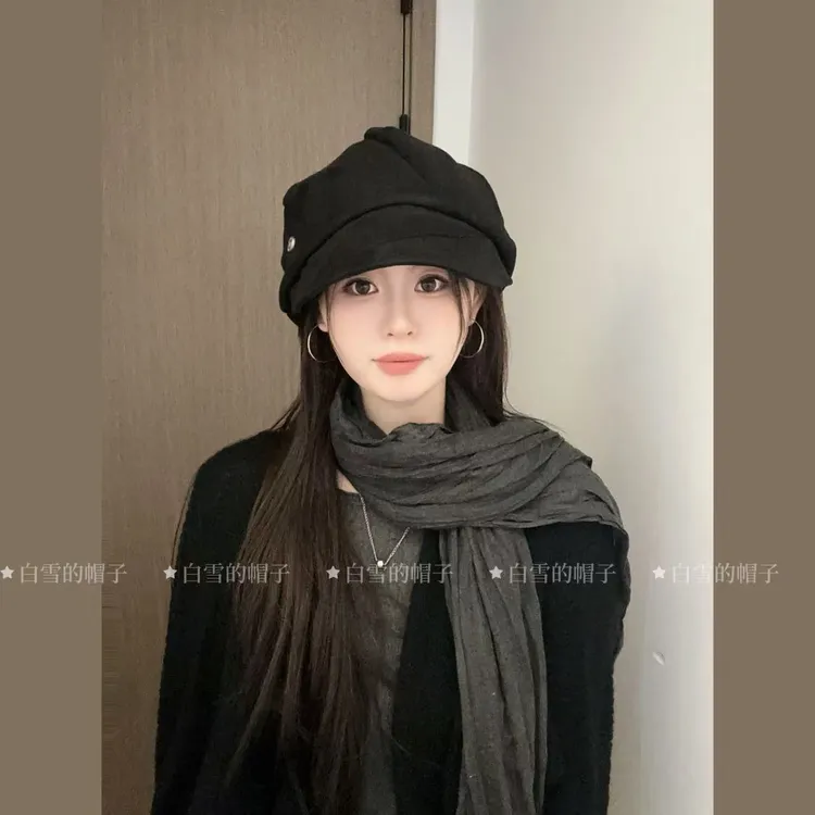 【褶皱云朵八角帽】秋冬新款原创日系贝雷大头围显脸小方圆麂皮E-02