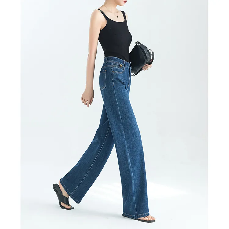 言瑞高品质四面弹牛仔裤女直筒裤新款2025春秋高腰百搭显瘦拖地裤