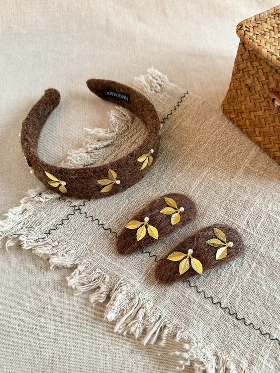 原创设计复古美拉德毛呢发夹秋冬百搭新款时尚刘海夹