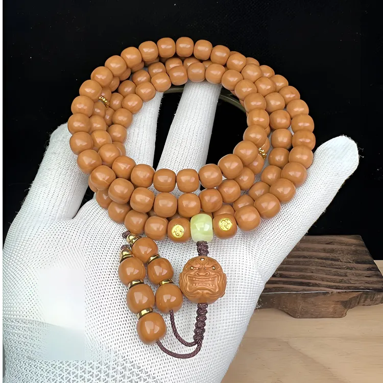 野生精工全品猴头核桃老型原皮原色108脖挂10+mm文玩光珠佛珠手串