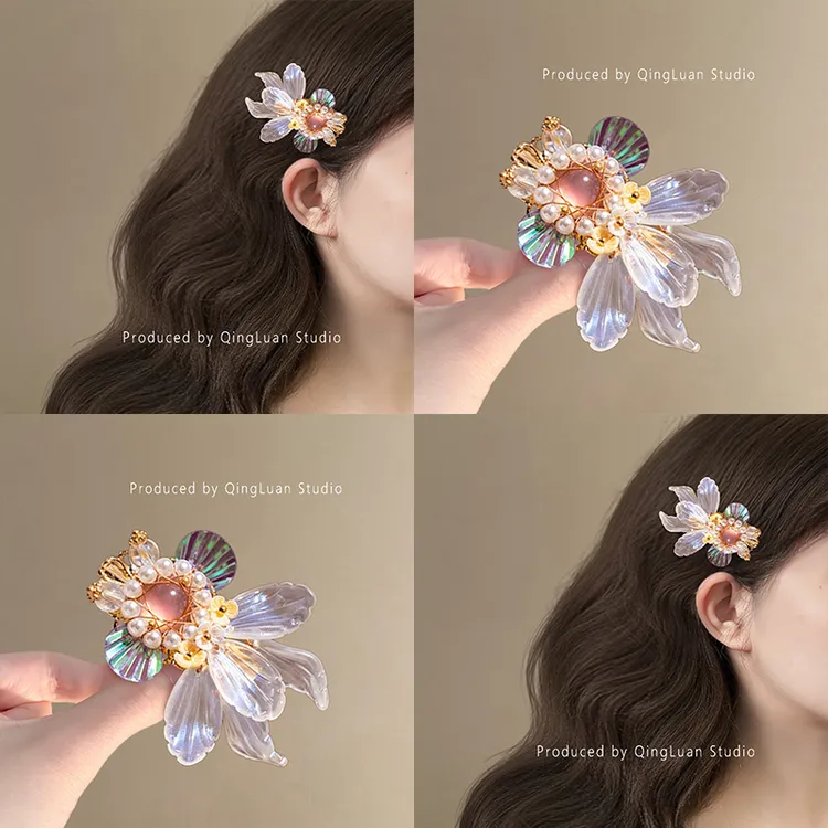2025年金鱼姬耳饰发夹超仙珍珠侧边刘海夹古风少女发卡琉璃旅行夹