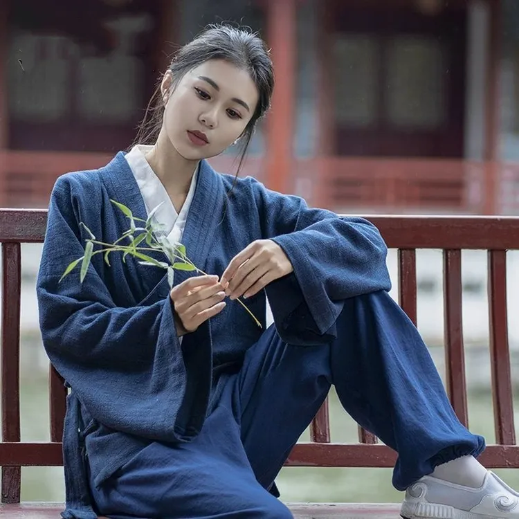 王也同款道袍异人之下男女款三清领练功服中式套装秋冬蓝色宽松