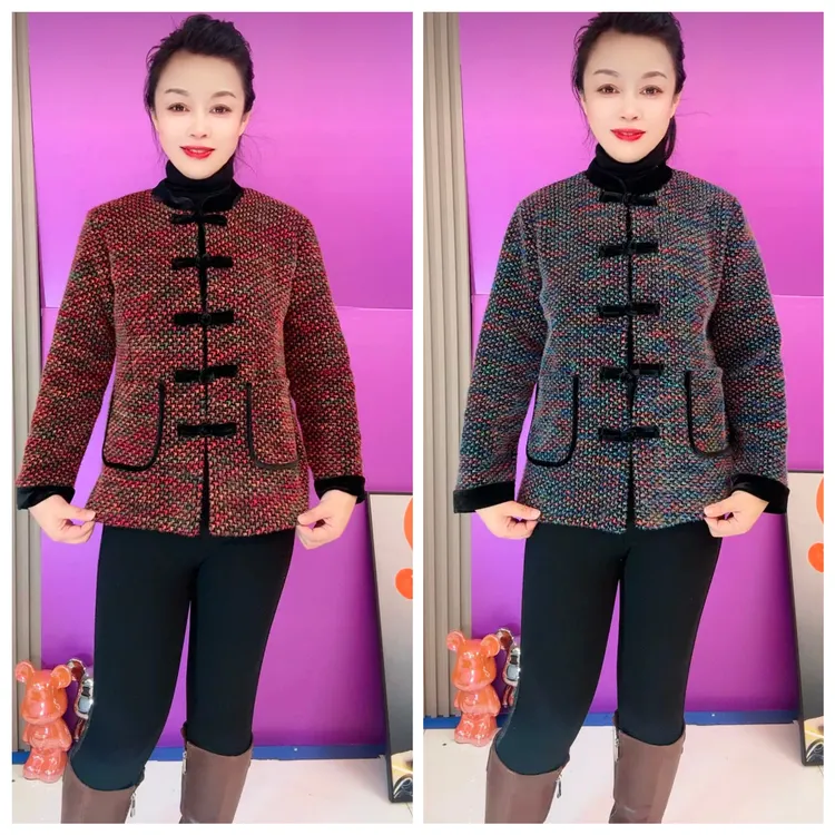 156#春秋款中老年时尚百搭盘扣短款外套