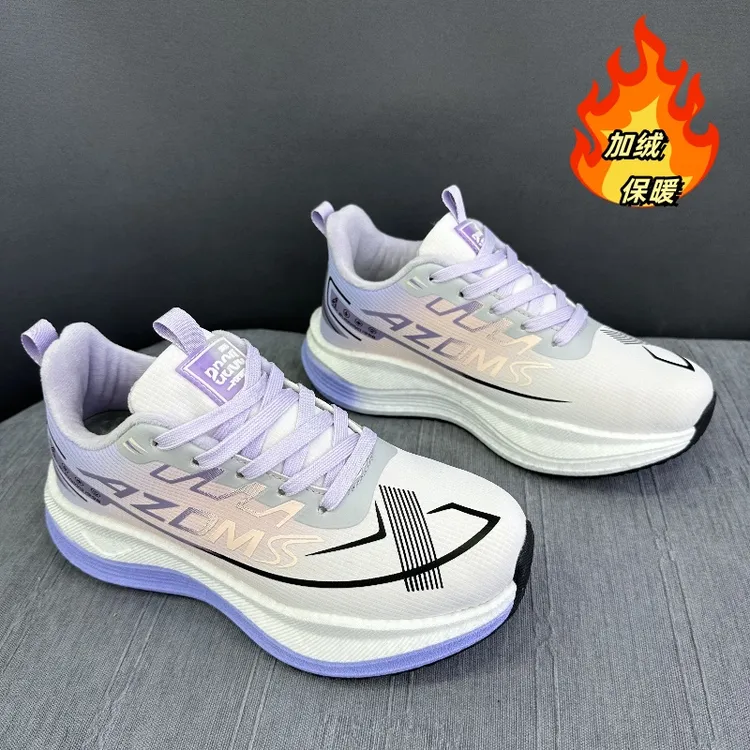 秋冬运动鞋女秋冬款皮面加绒防滑防冻保暖男女同款跑步鞋减震软底