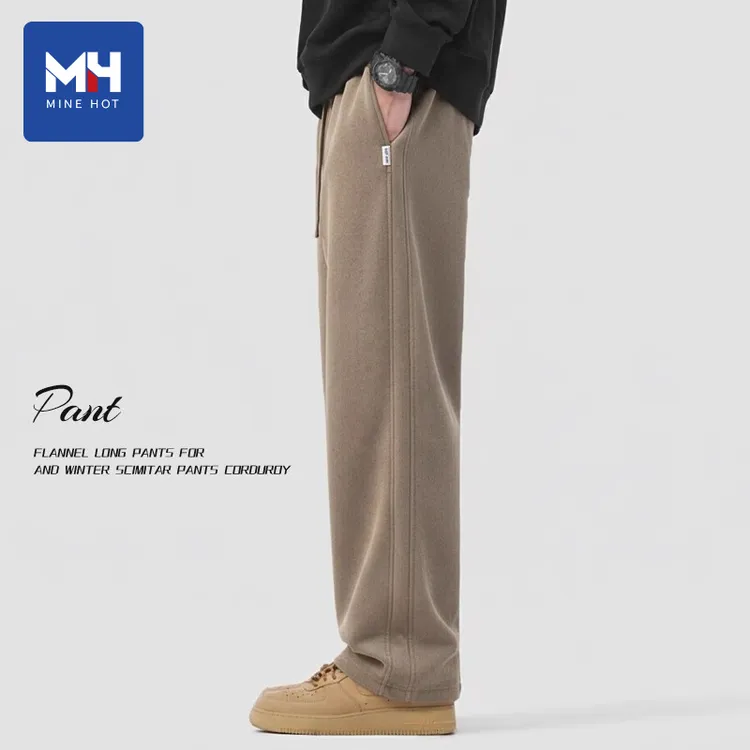 唐狮集团MH加绒雪尼尔弯刀裤男士秋冬季设计感百搭直筒休闲裤X