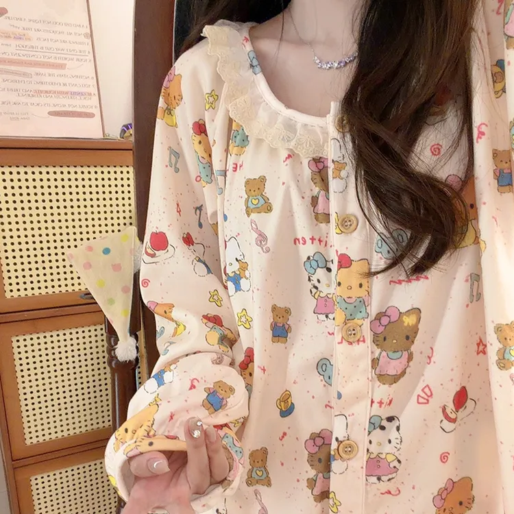 日系黑皮kitty乐园睡衣女德绒秋冬季长袖长裤甜美保暖家居服套装