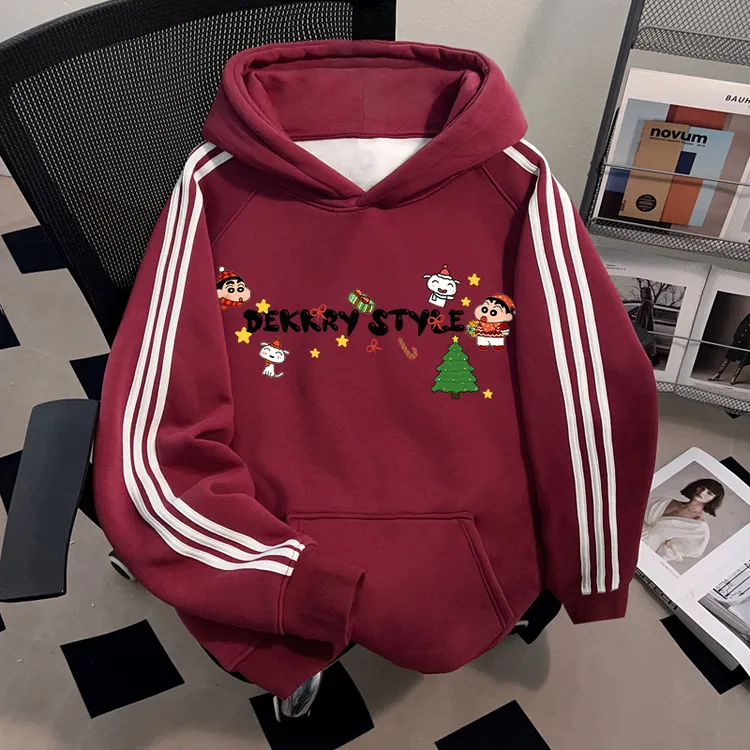 Dekkry潮牌个性高级感情侣秋冬季三条杠连帽卫衣加厚加绒男女上衣