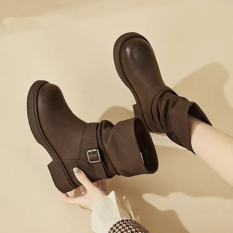 卓诗尼芙妮网红马丁靴短靴2025新款百搭秋冬加绒厚底粗跟英伦女靴