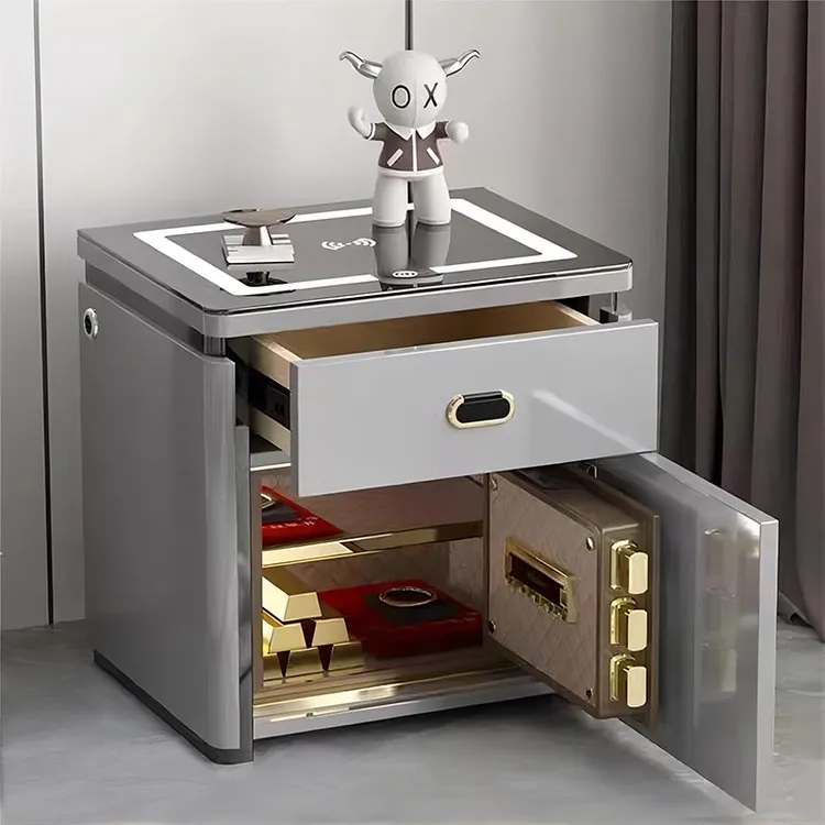 虎牌保险箱一体柜家用智能防盗抽屉式床头指纹床头柜无线充电音响