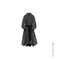 LIABLER C25秋冬绵羊毛混纺咖色彩纹立领长袖收腰连衣裙LAW25342D