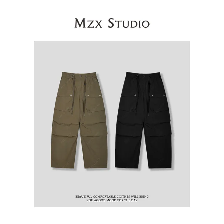 MZX 夏季宽松抽绳多口袋工装裤KZ8392-P
