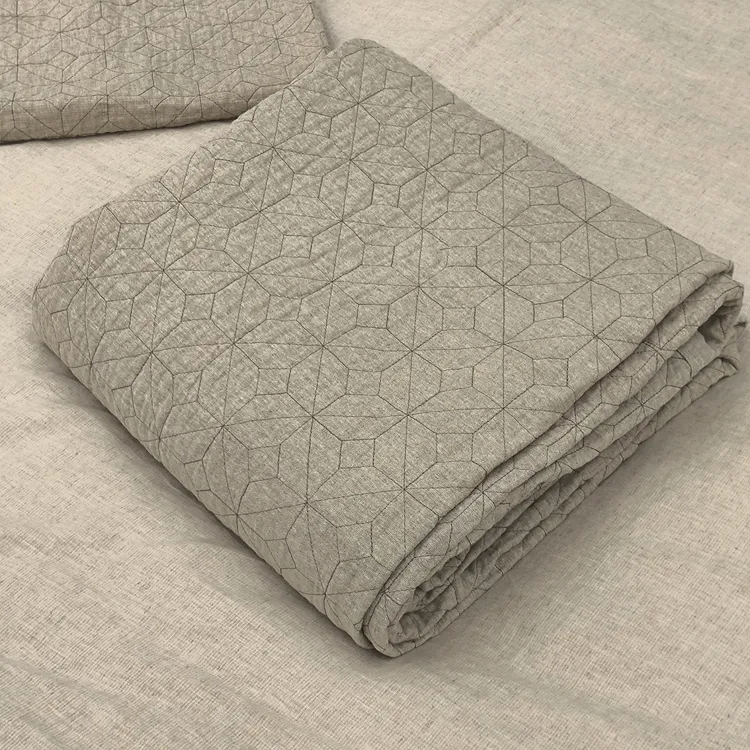 汉麻凉席重工刺绣双雨露几何凉席盖毯三件套