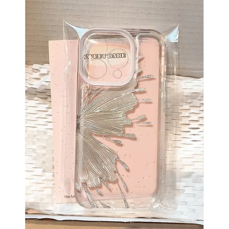 高级金粉蝴蝶适用iPhone16苹果15手机壳14plus透明131211镜框软
