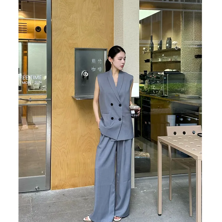 高级感夏季薄款西装套装女无袖马甲上衣+阔腿长裤气质显瘦两件套