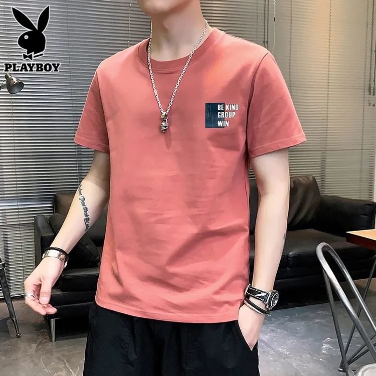 花花公子圆领T恤男2025夏季宽松短袖体恤男士打底衫潮牌上衣纯棉